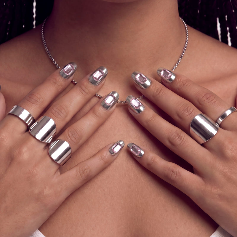 Pink Bijou Chrome Handmade Press On Nails