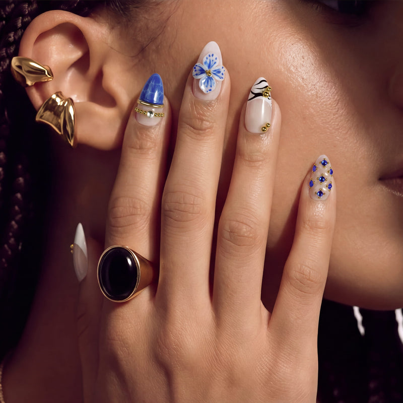Porcelain Azure Handmade Press On Nails