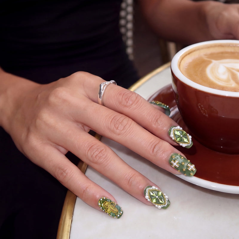 Emerald Crown Handmade Press On Nails
