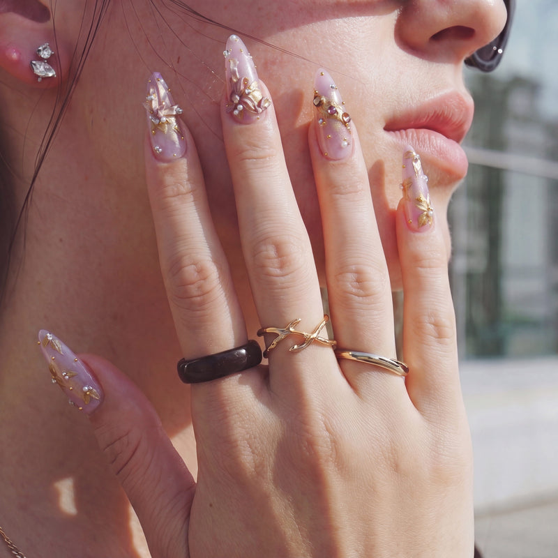 Gilded Petal Waltz Handmade Press On Nails
