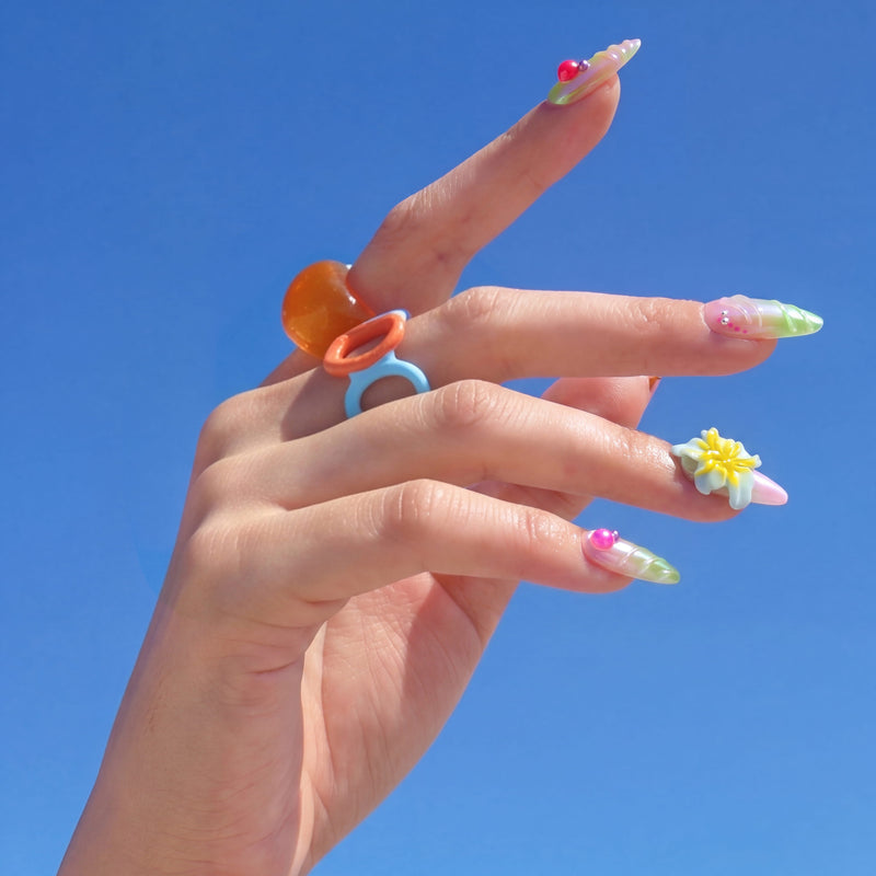 Tropical Cyber-Shell Handmade Press On Nails