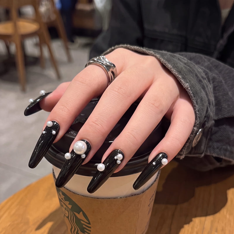 Louboutin Pearl Noir Handmade Press On Nails