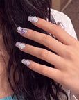 Violet Crystal Blossom Luxury Press On Nails | Purple 3D Crystal Nail Design
