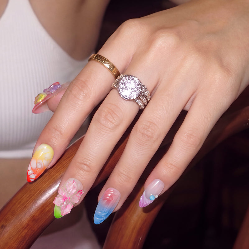 Glass Petals(Random Flower Colors) Handmade Press On Nails