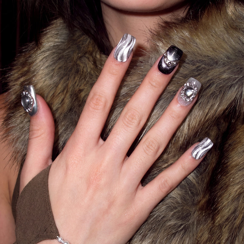 Obsidian Protection &amp; Root Grounding Handmade Press On Nails