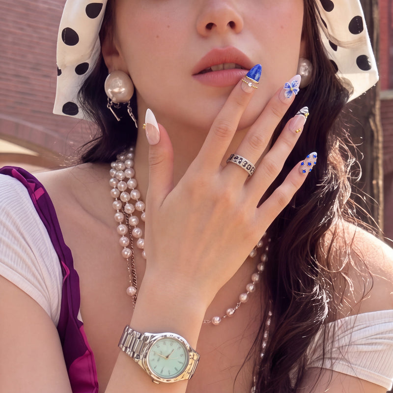 Porcelain Azure Handmade Press On Nails