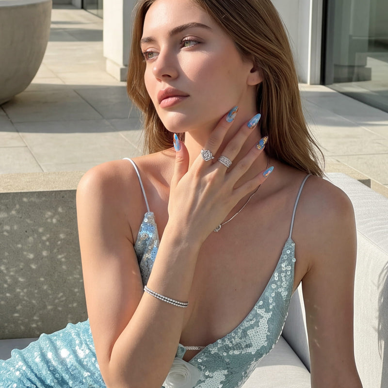 Aquamarine Serenity &amp; Throat Chakra Handmade Press On Nails