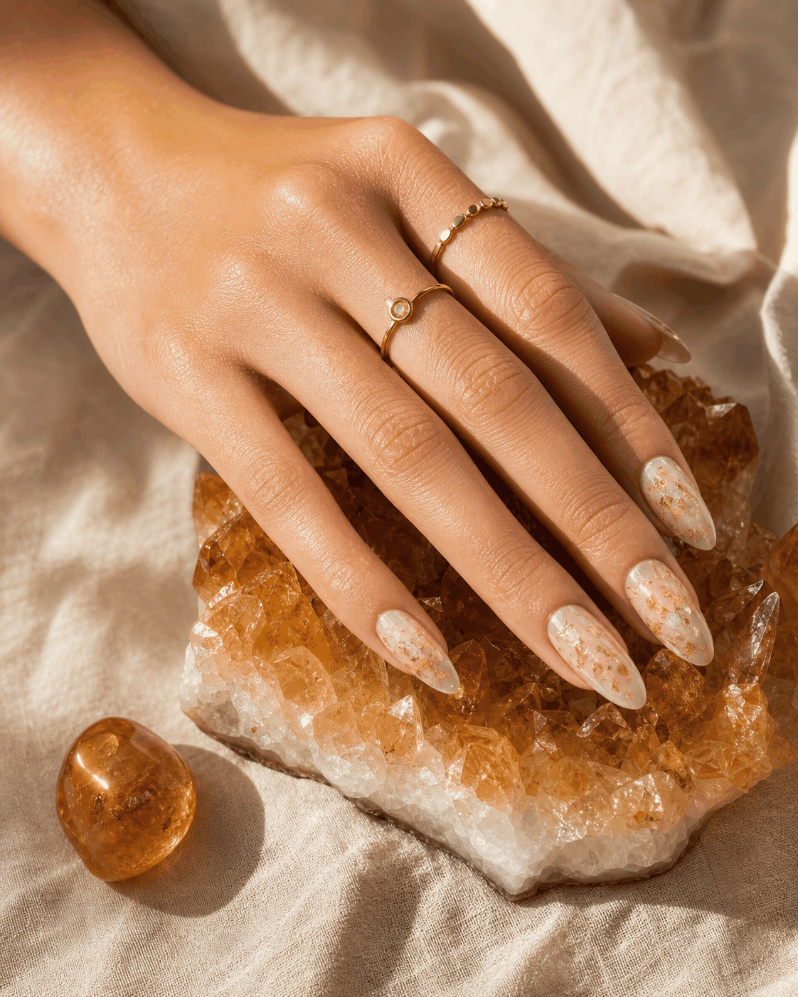 Citrine-inspired golden press-on nails