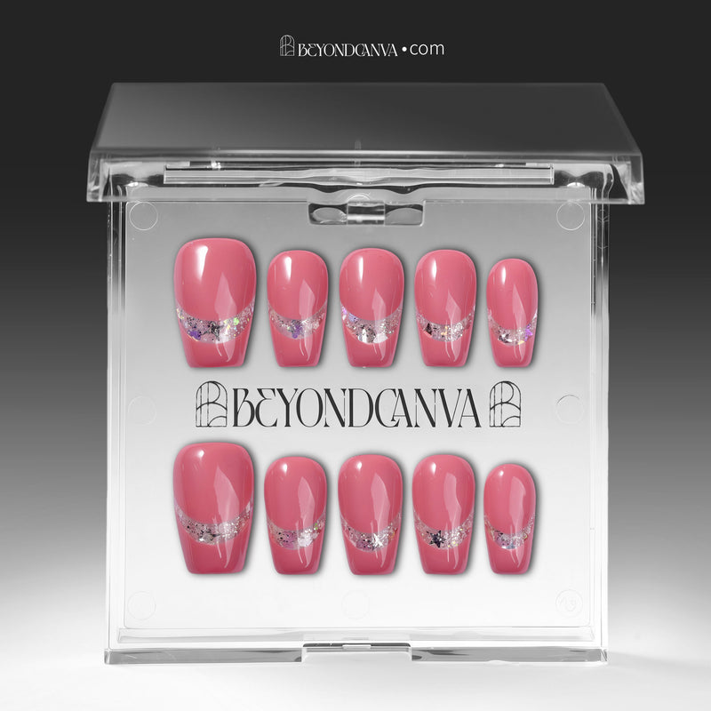 Candy Spark pink press-on nails displayed in a clear packaging box