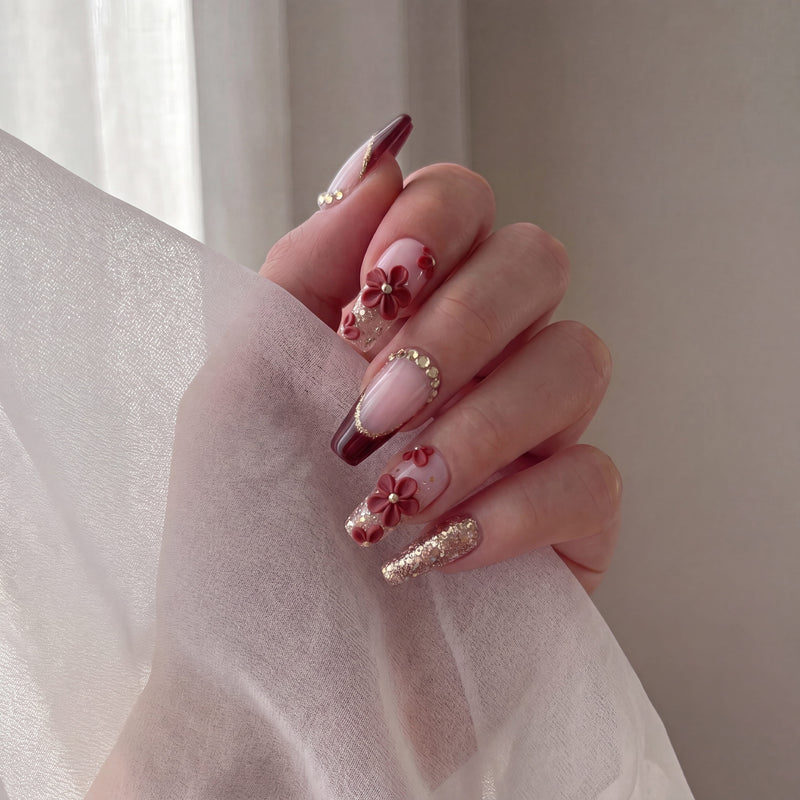 Coffee Blossom Handmade Press On Nails