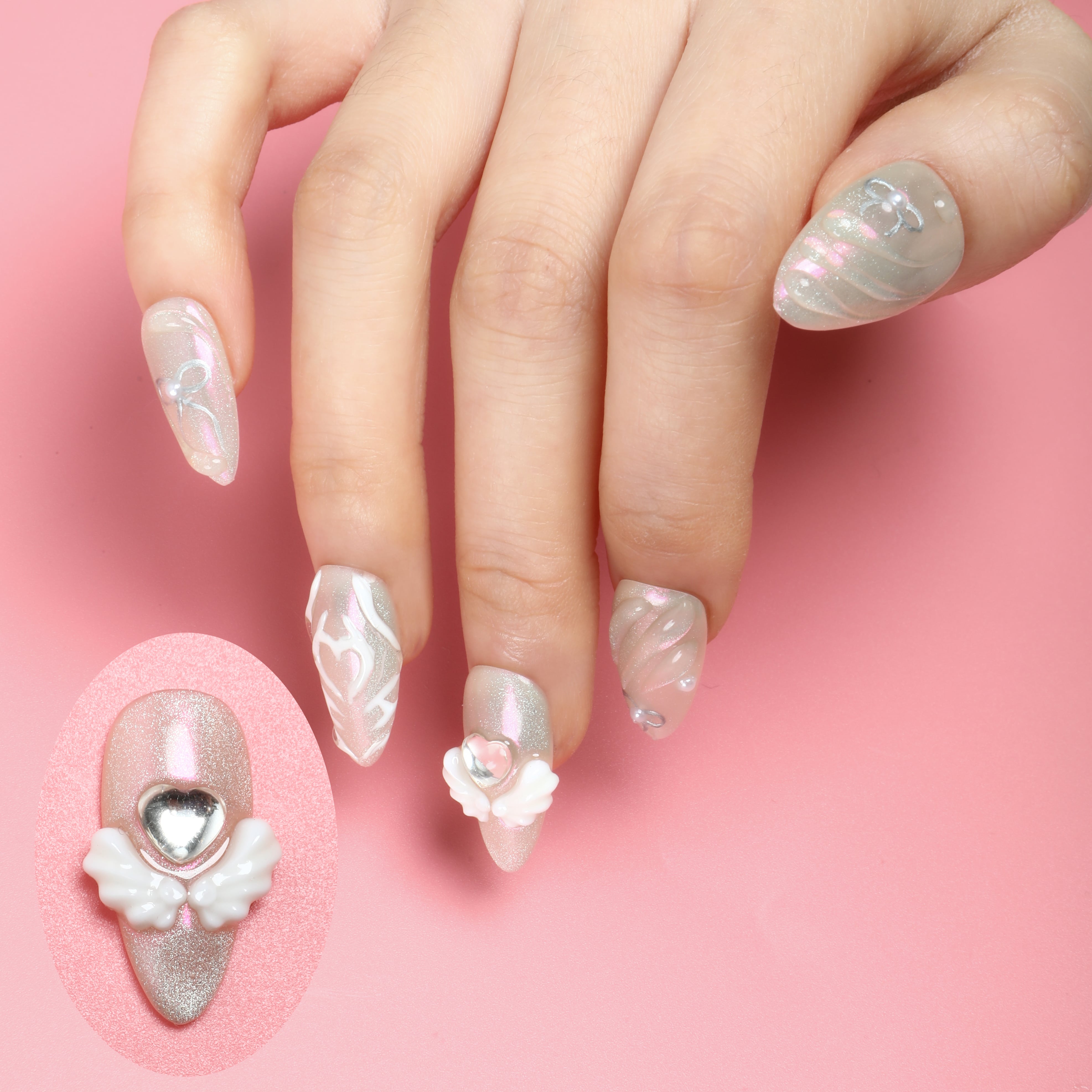 Diamond Heart's Glow Handmade Press On Nails