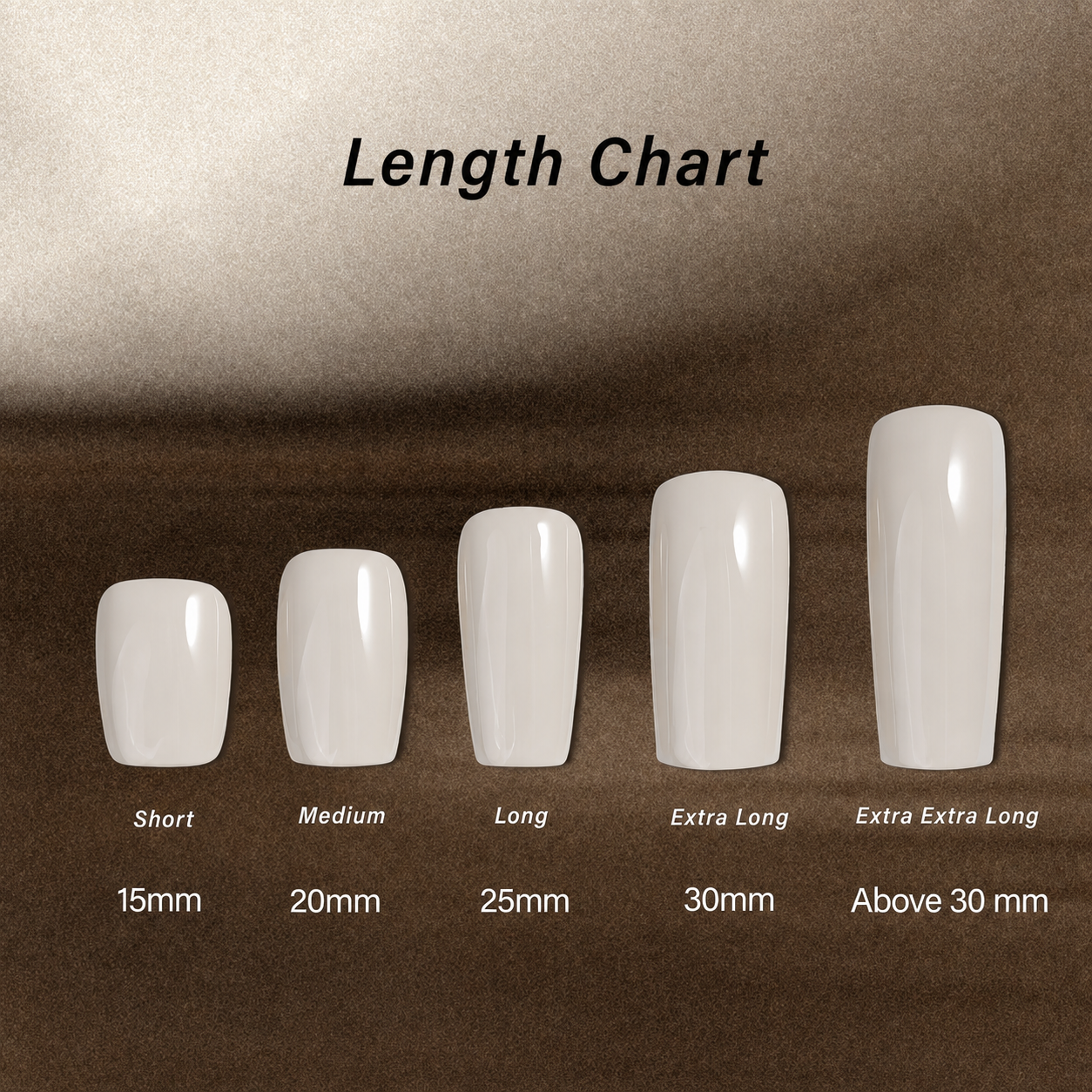 Press-on nail length chart from short to extra extra long.