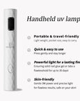 White Beyondcanva handheld UV nail lamp with portable, quick-use and skin-friendly feature highlights