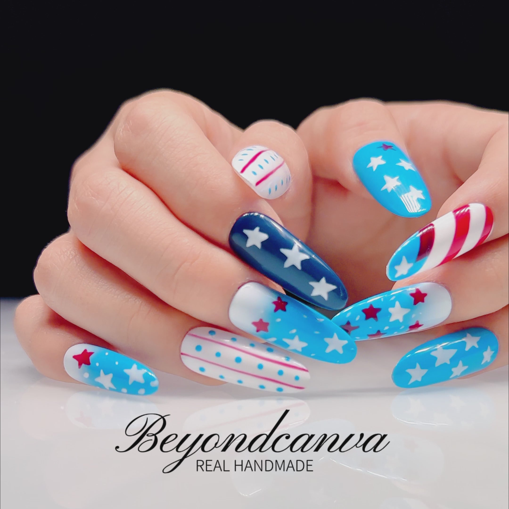 Patriotic Stars and Stripes Handmade Press On Nails